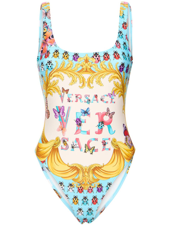 Versace: La Vacanza print one piece swimsuit - Mavi - women_0 | Luisa Via Roma