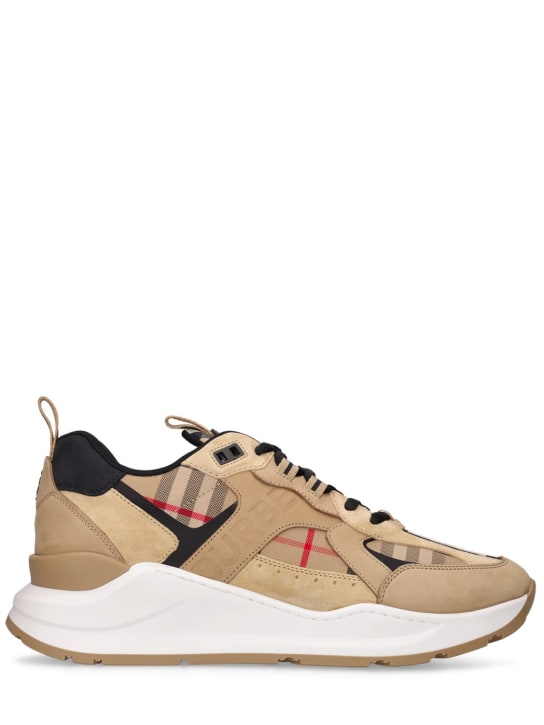 Burberry: Sean Check & leather low top sneakers - Archive Beige - men_0 | Luisa Via Roma