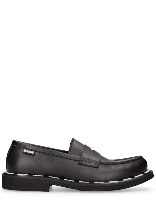 Moschino: Logo faux leather loafers - Siyah - men_0 | Luisa Via Roma