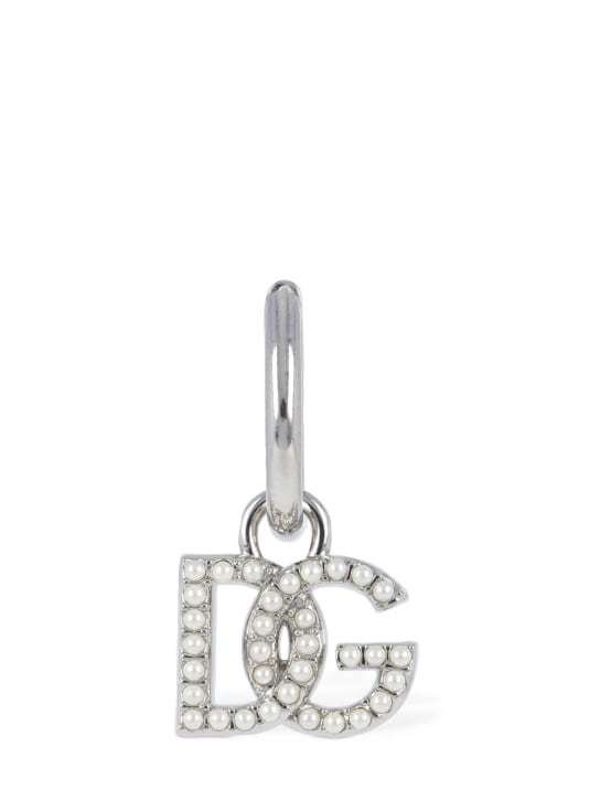 Dolce&Gabbana: DG logo faux pearl mono earring - Silver/White - men_0 | Luisa Via Roma