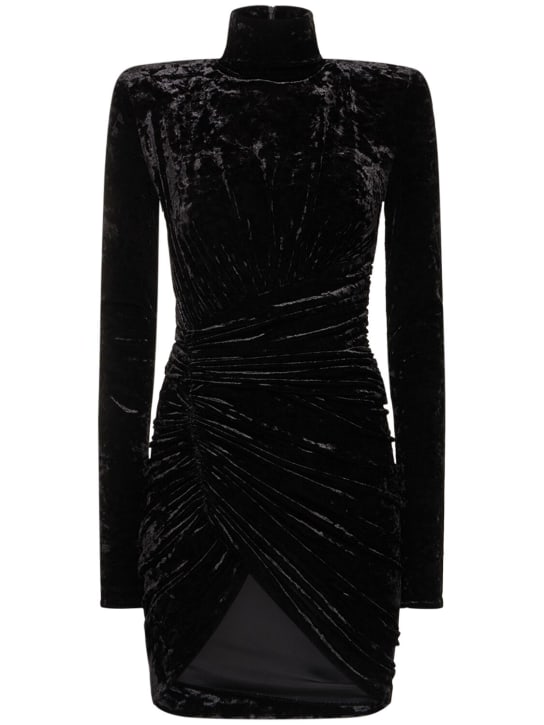 Alexandre Vauthier: Crushed velvet turtleneck mini dress - Black - women_0 | Luisa Via Roma