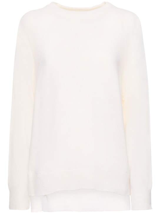 Alberta Ferretti: Cashmere & wool knit crewneck sweater - Beyaz - women_0 | Luisa Via Roma