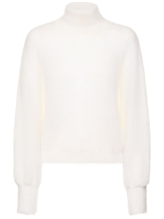 Alberta Ferretti: Knit mohair blend turtleneck sweater - Beyaz - women_0 | Luisa Via Roma