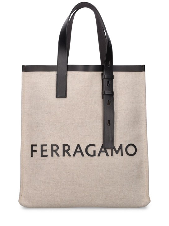 Ferragamo: Logo canvas tote bag - men_0 | Luisa Via Roma