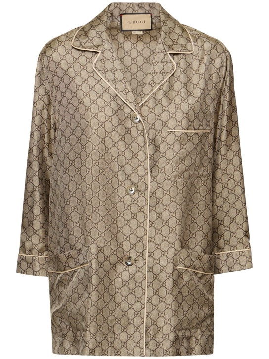 Gucci: GG Supreme printed silk shirt - Ebony - women_0 | Luisa Via Roma