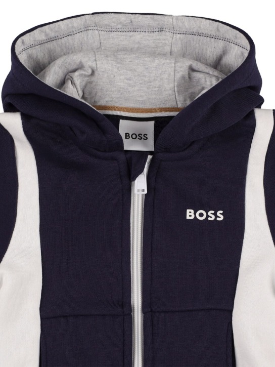 Boss: Cotton blend zip hoodie - Navy - kids-boys_1 | Luisa Via Roma