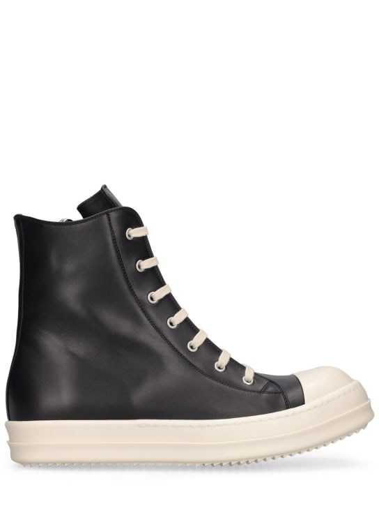 Rick Owens: Sneakers altas de piel - Black/Milk - men_0 | Luisa Via Roma