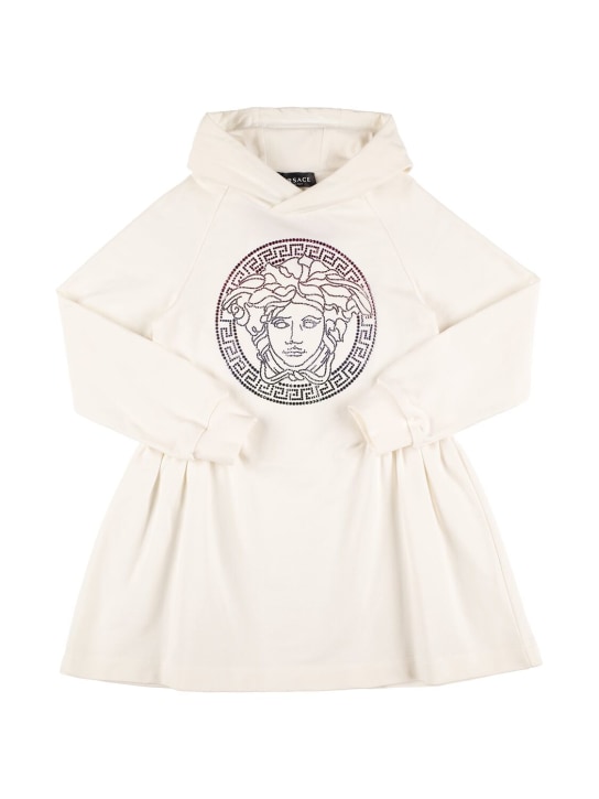 Versace: Vestito in cotone con Medusa decorata - Bianco - kids-girls_0 | Luisa Via Roma