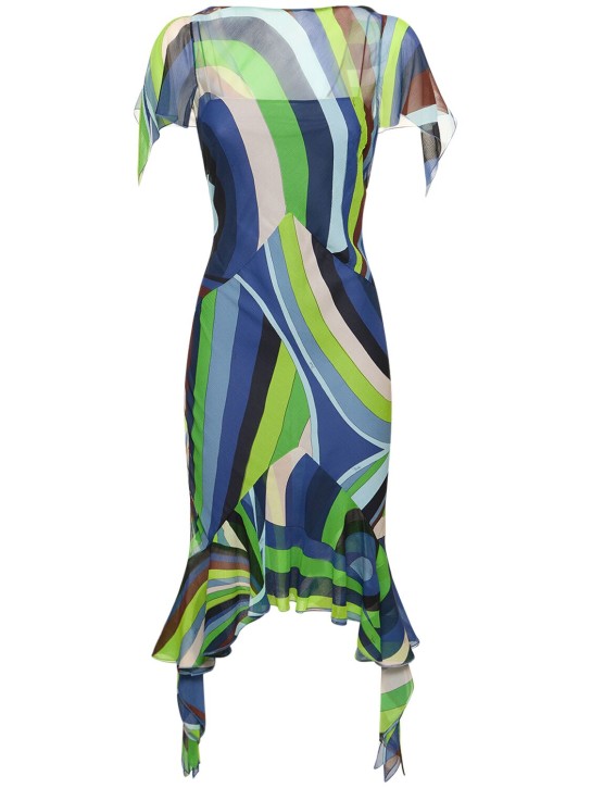 Pucci: Iride printed silk chiffon midi dress - Multicolor - women_0 | Luisa Via Roma
