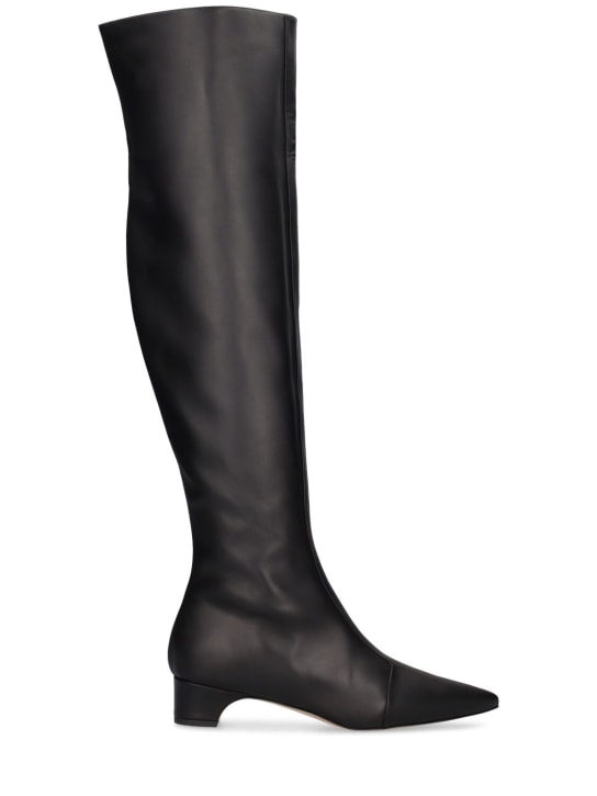 Manolo Blahnik: 30mm Porreta leather high boots - Black - women_0 | Luisa Via Roma