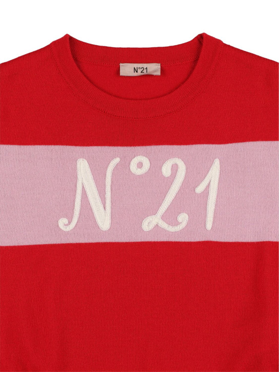 N°21: Logo intarsia wool blend knit sweater - Red/Pink - kids-girls_1 | Luisa Via Roma