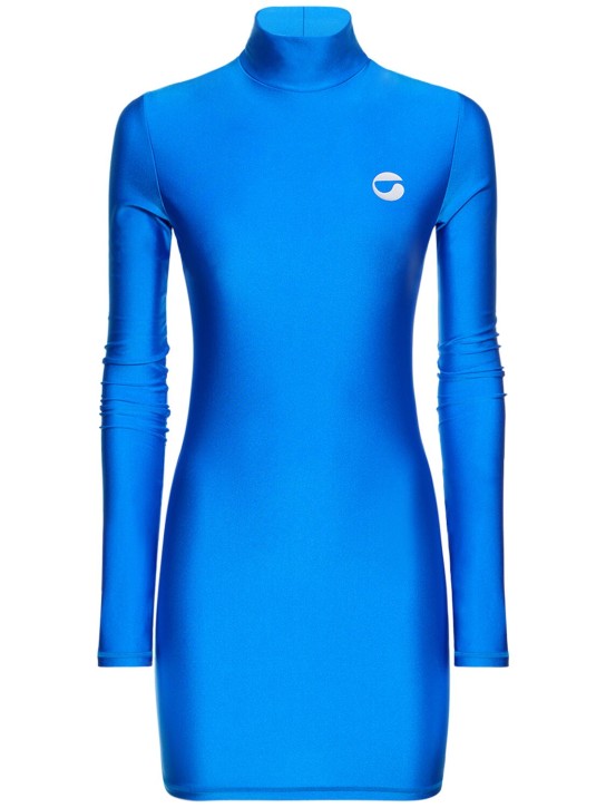 Coperni: High neck fitted mini dress - Electric Blue - women_0 | Luisa Via Roma