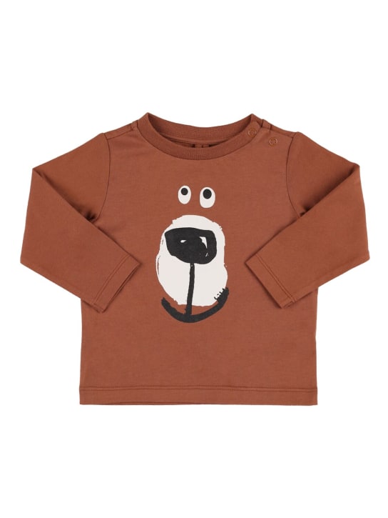Stella Mccartney Kids: Bear print organic cotton l/s t-shirt - Brown - kids-boys_0 | Luisa Via Roma