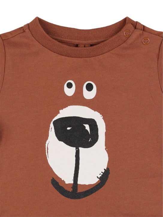 Stella Mccartney Kids: Bear print organic cotton l/s t-shirt - Brown - kids-girls_1 | Luisa Via Roma