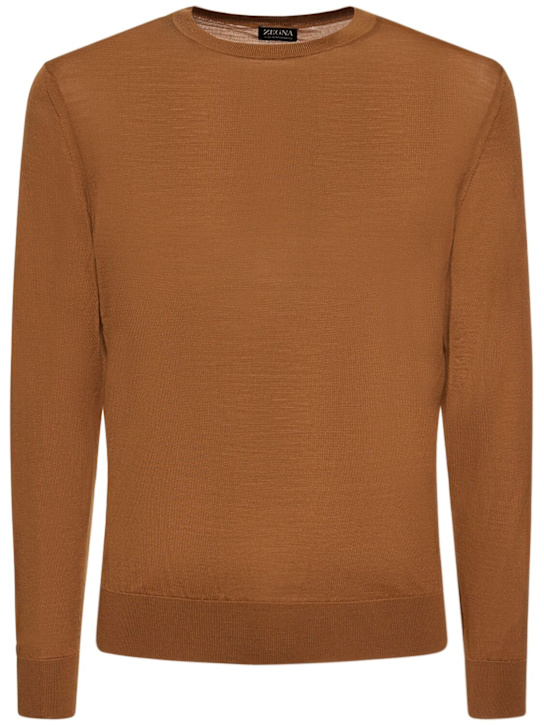 Zegna: Maglia girocollo High Performance - Marrone - men_0 | Luisa Via Roma