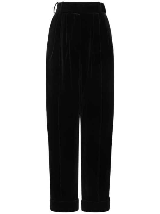 Alexandre Vauthier: Pantalon ample en velours de coton taille haute - Noir - women_0 | Luisa Via Roma