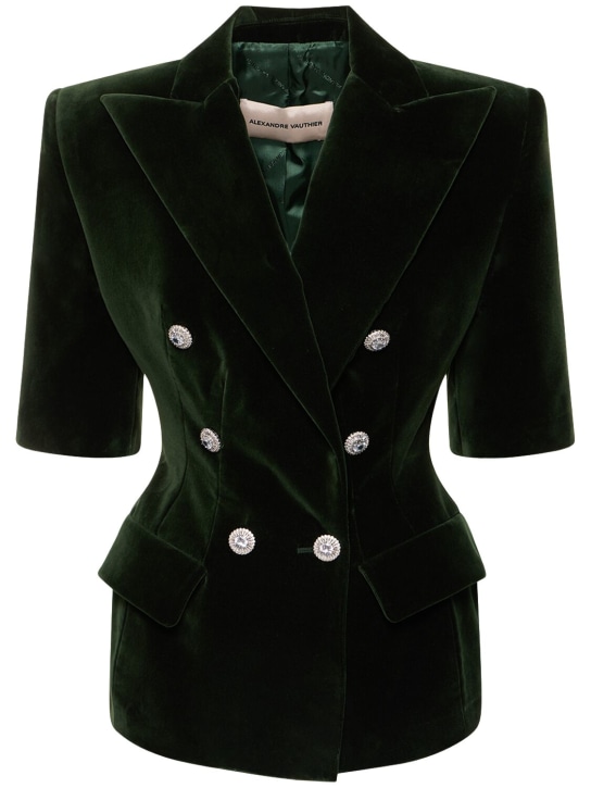 Alexandre Vauthier: 棉质天鹅绒短袖夹克 - 深绿色 - women_0 | Luisa Via Roma