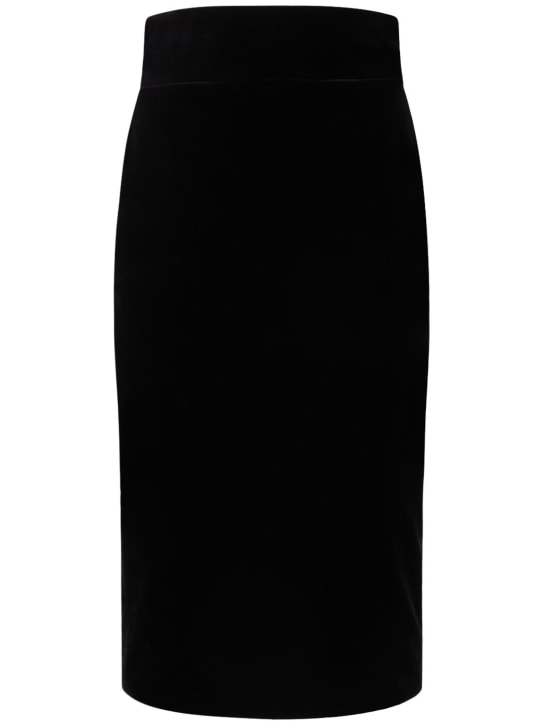 Alexandre Vauthier: Cotton velvet high rise midi skirt - Siyah - women_0 | Luisa Via Roma