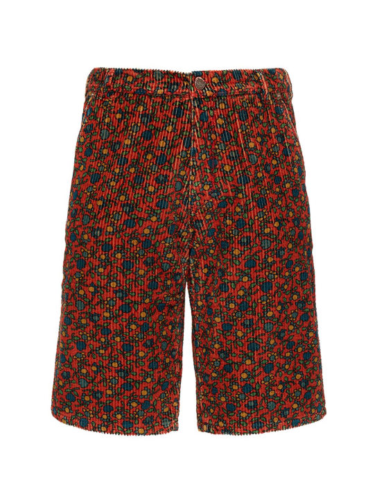 ERL: Unisex printed woven corduroy shorts - Red/Multi - men_0 | Luisa Via Roma