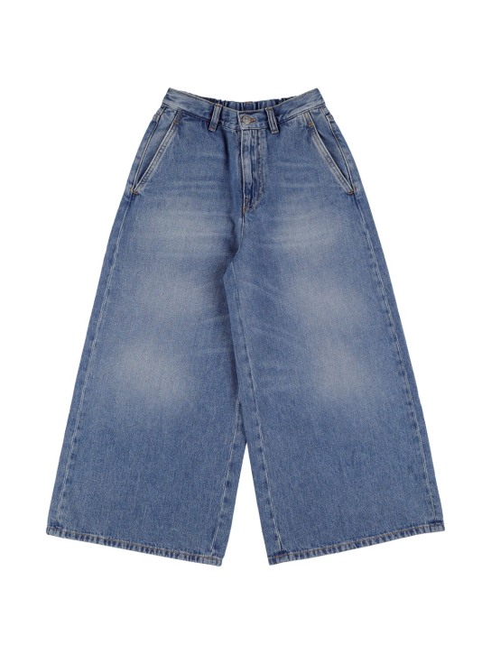 MM6 Maison Margiela: Wide cotton denim jeans - Blue - kids-boys_0 | Luisa Via Roma