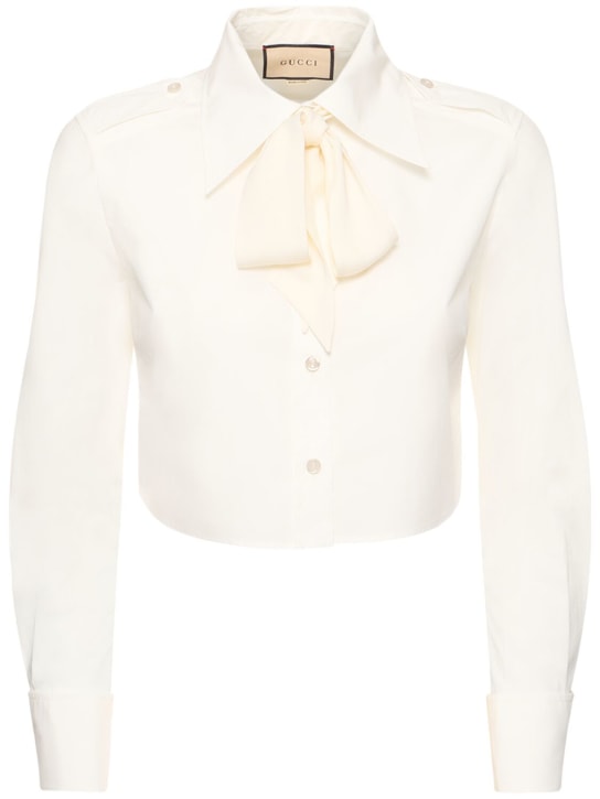 Gucci: Cotton shirt w/bow - Perle - women_0 | Luisa Via Roma