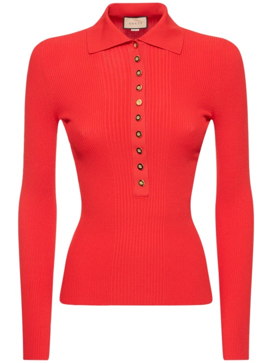 Gucci: 粘胶纤维混纺针织POLO衫 - 红色 - women_0 | Luisa Via Roma