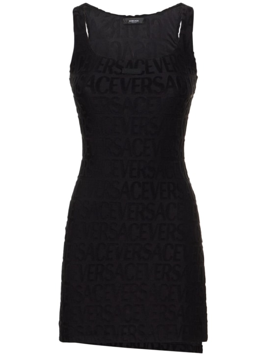 Versace: Vestido corto de rizo con jacquard - women_0 | Luisa Via Roma