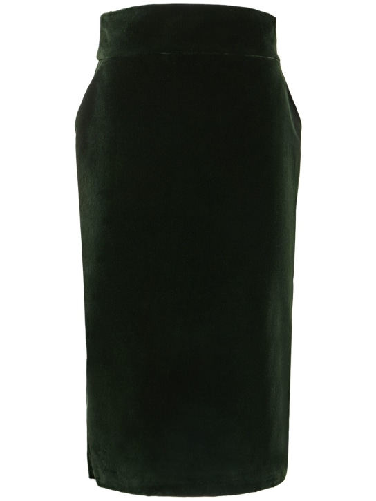 Alexandre Vauthier: High rise cotton velvet midi skirt - Koyu Yeşil - women_0 | Luisa Via Roma