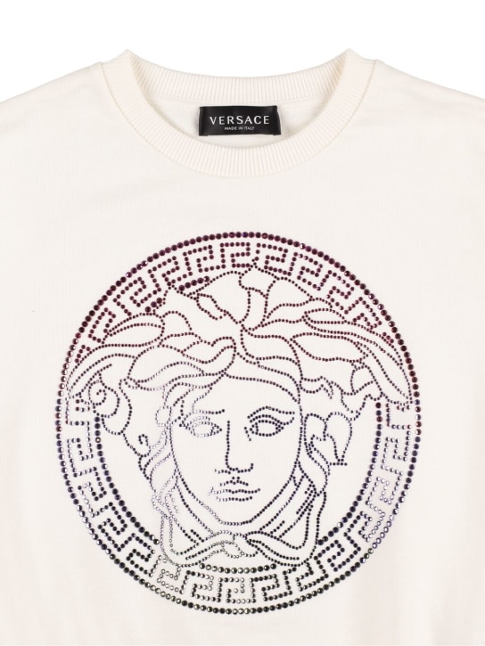 Versace: Embellished logo cotton sweatshirt - Beyaz - kids-girls_1 | Luisa Via Roma