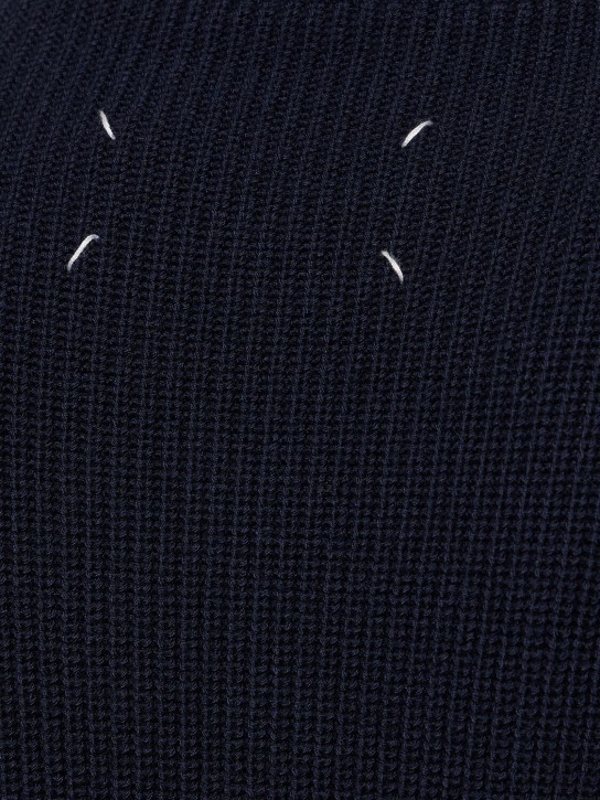 Maison Margiela: Cotton & wool knit zip turtleneck - Navy - men_1 | Luisa Via Roma