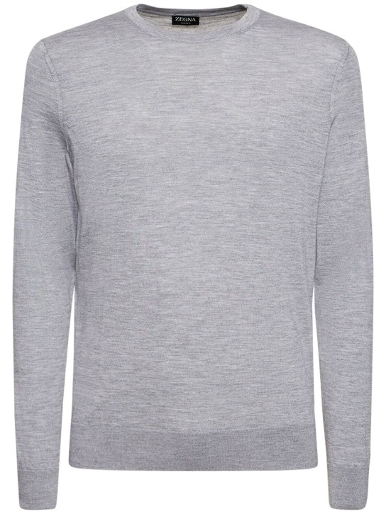 Zegna: Cashmere & silk crewneck sweater - Gri - men_0 | Luisa Via Roma