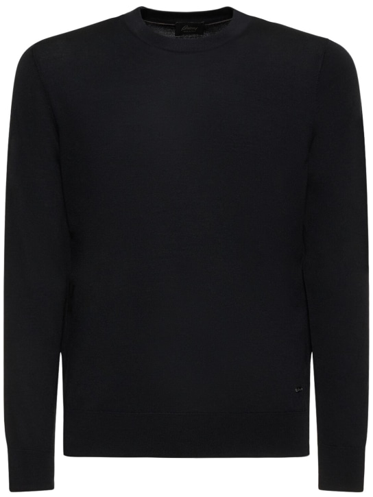 Brioni: Fine wool crewneck sweater - Siyah - men_0 | Luisa Via Roma