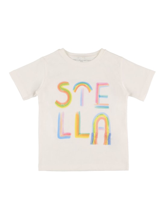 Stella Mccartney Kids: 로고 프린트 오가닉 코튼 티셔츠 - 화이트 - kids-girls_0 | Luisa Via Roma