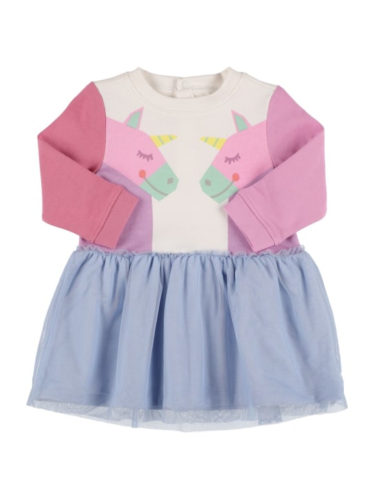 Stella Mccartney Kids: Unicorn print organic cotton dress - Pink/Light Blue - kids-girls_0 | Luisa Via Roma