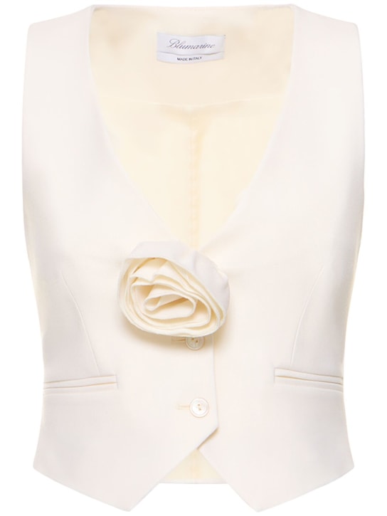 Blumarine: Wool crepe vest w /rose appliqué - Beyaz - women_0 | Luisa Via Roma