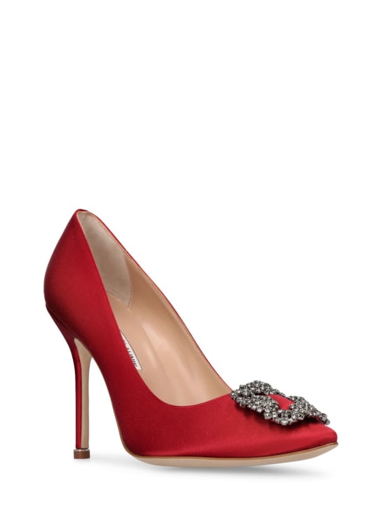 Manolo Blahnik: 105mm Hangisi satin pumps - Dark Red - women_2 | Luisa Via Roma