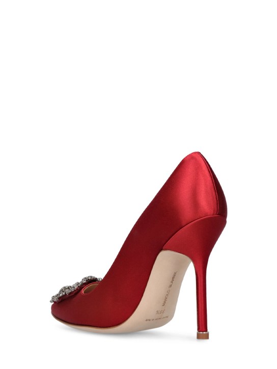 Manolo Blahnik: 105mm Hangisi satin pumps - Dark Red - women_3 | Luisa Via Roma