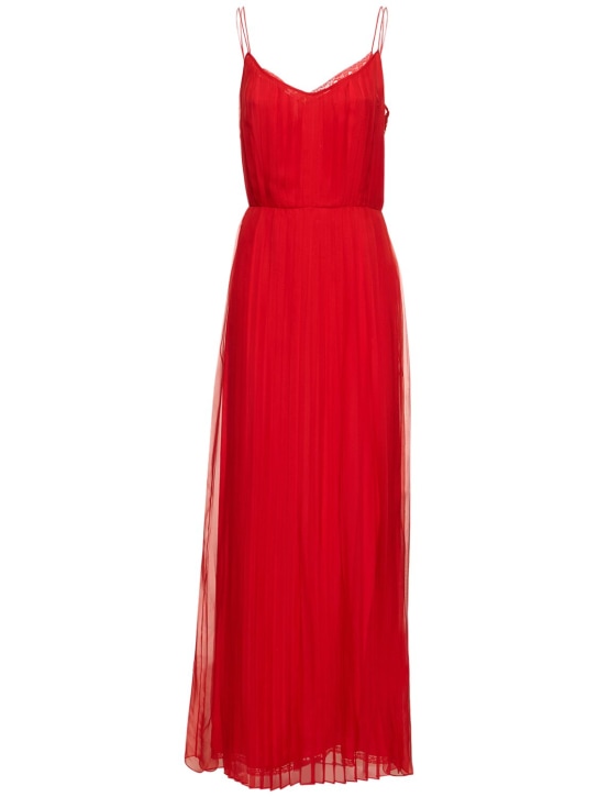 Gucci: Robe longue en mousseline de soie - Rouge - women_0 | Luisa Via Roma