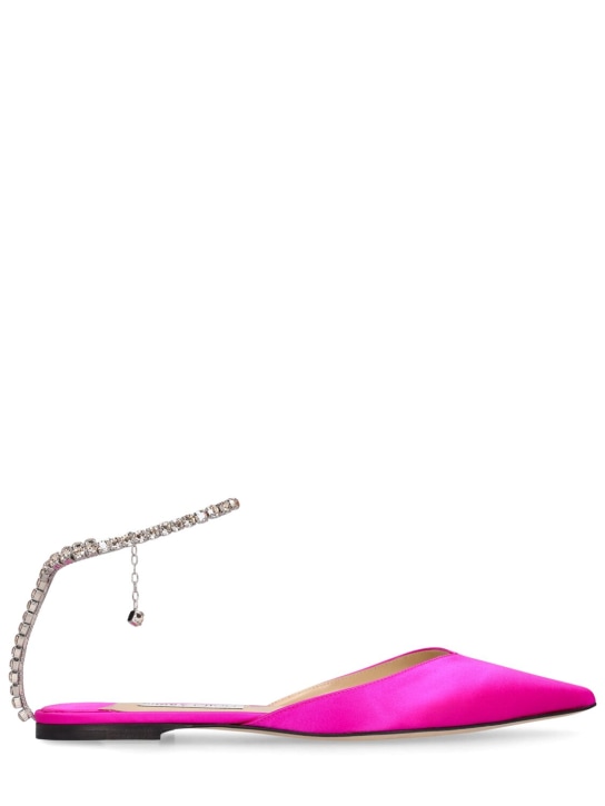 Jimmy Choo: 10mm flache Schuhe aus Satin „Saeda“ - Fuchsia/Crystal - women_0 | Luisa Via Roma