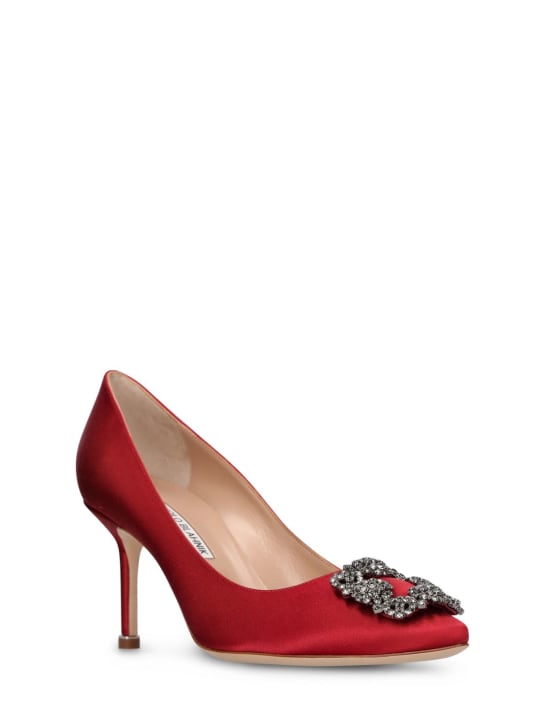 Manolo Blahnik: Zapatos de tacón de satén 70mm - Rojo Oscuro - women_1 | Luisa Via Roma