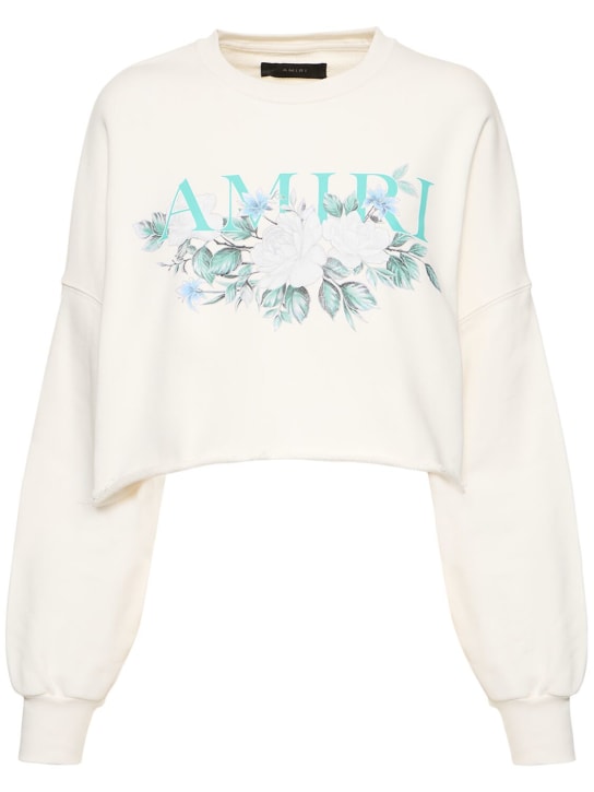 Amiri: Floral logo print crop jersey sweatshirt - White - women_0 | Luisa Via Roma