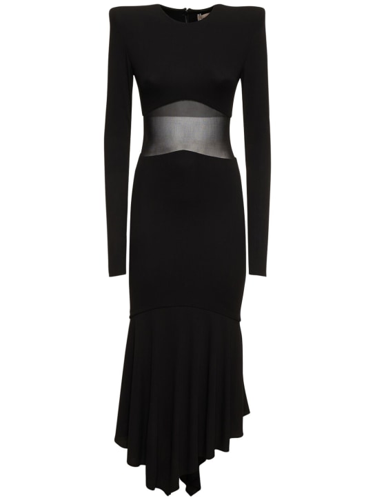 Viscose jersey and tulle midi dress - Thumbnail 1