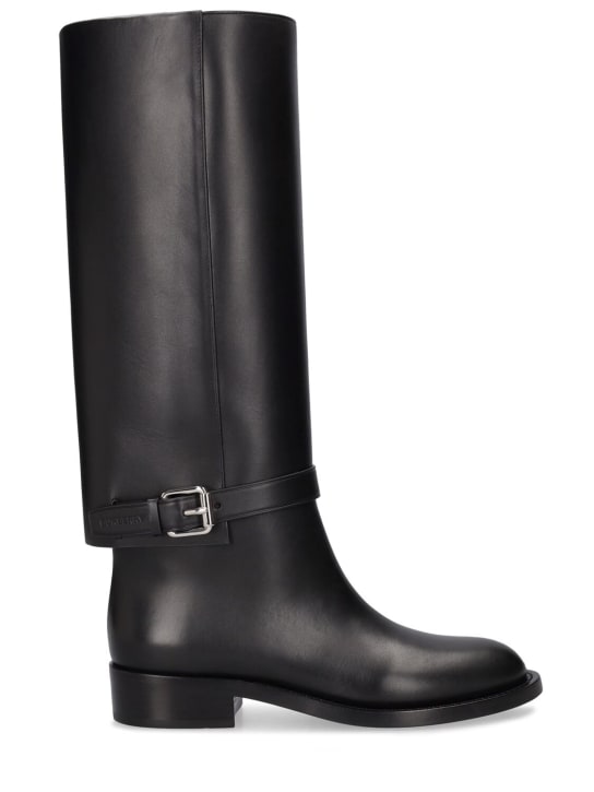 Burberry: 20mm Emmett leather tall boots - Black - women_0 | Luisa Via Roma