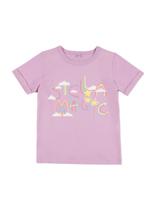 Stella Mccartney Kids: 胶浆印花有机棉T恤 - 浅紫色 - kids-girls_0 | Luisa Via Roma