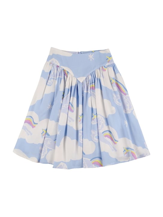 Stella Mccartney Kids: Unicorn print viscose midi skirt - Light Blue - kids-girls_0 | Luisa Via Roma