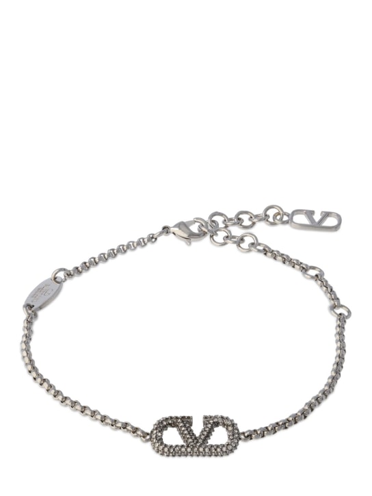 Valentino Garavani: V logo signature crystal bracelet - Silver - women_0 | Luisa Via Roma
