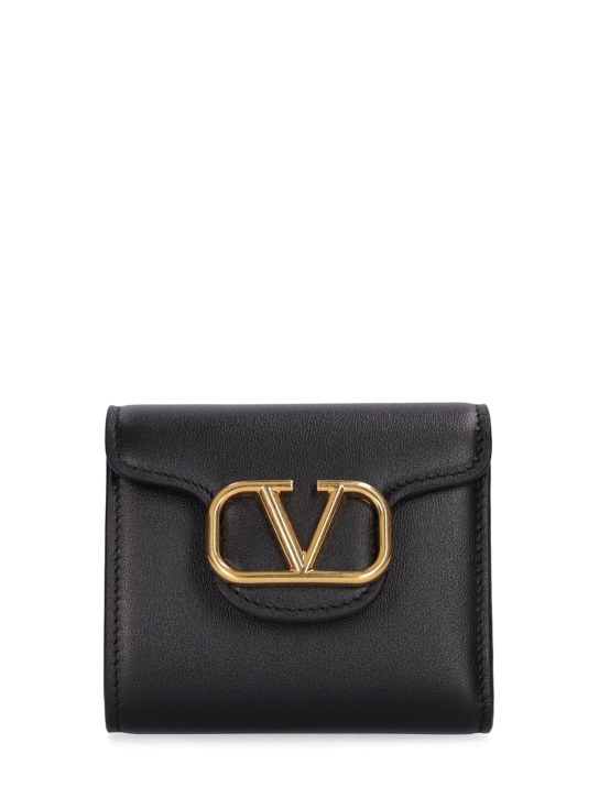 Valentino Garavani: Locò leather French flap wallet - Black - women_0 | Luisa Via Roma