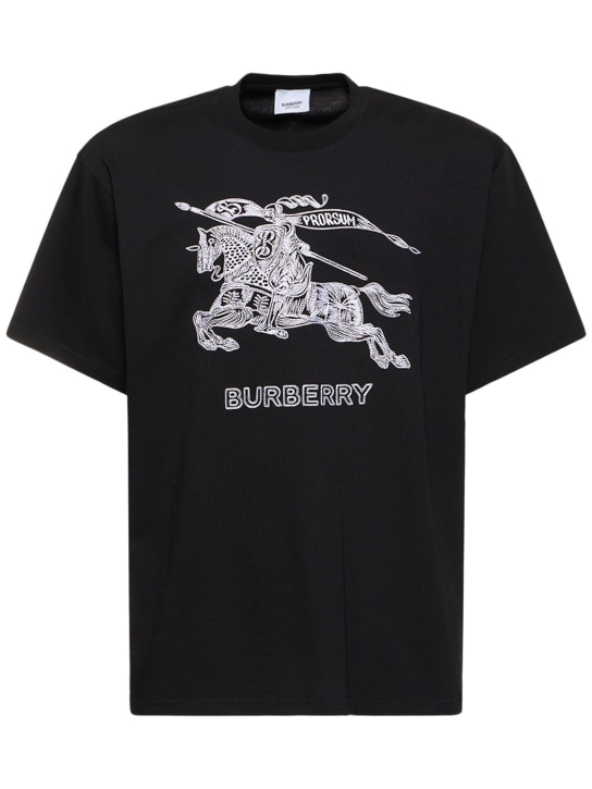 Burberry: T-shirt en jersey de coton à logo Dezi - Noir - men_0 | Luisa Via Roma