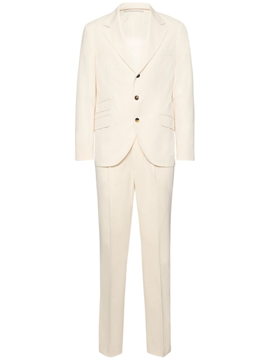 Brunello Cucinelli: Cotton & wool gabardine suit - Off White - men_0 | Luisa Via Roma