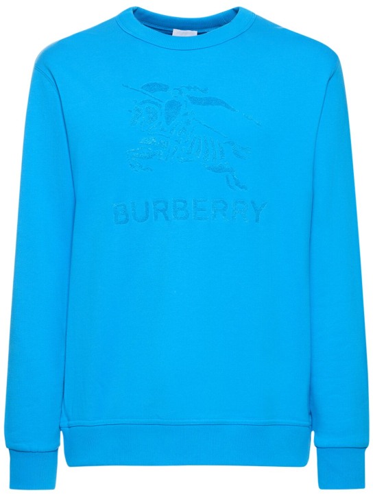 Burberry: Sudadera de algodón con cuello redondo - Cerulean Blue - men_0 | Luisa Via Roma